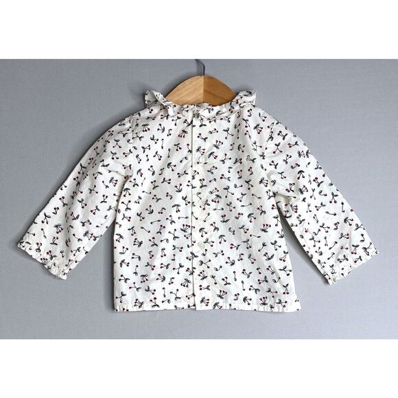 Bonpoint Cherry Print Ruffle Collar Long Sleeve Blouse Girls 12 Mo (6-9 Mo?) - Picture 3 of 4